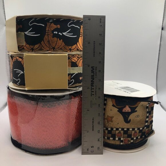 VINTAGE Halloween Crafting Ribbon Lot of 4 Wide Cat Spiderweb Witch Foil  NWT - Picture 12 of 12